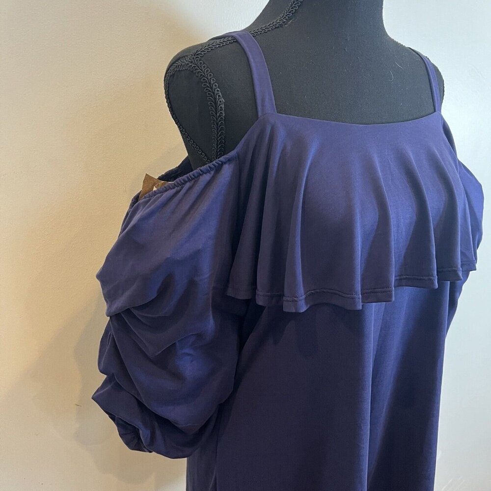 Yana K NWT Women's Boca Top Open Shoulder Ruche 3/4 Sleeve Navy Blue L